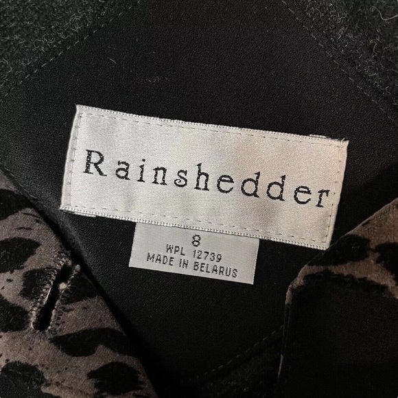 Vtg Rainshedder Leopard Print Trim Buttoned Trench Coat Jacket Black Gray Size 8 - Picture 7 of 8